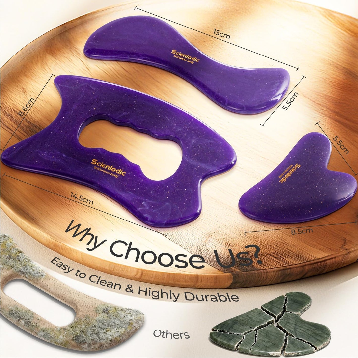 Scienlodic Gua Sha Massage Tool with Handle (Resin) Larger Guasha Scraping Tool for Back Neck Face Leg Massage, Lymphatic Drainage, Cellulite Remove - Large