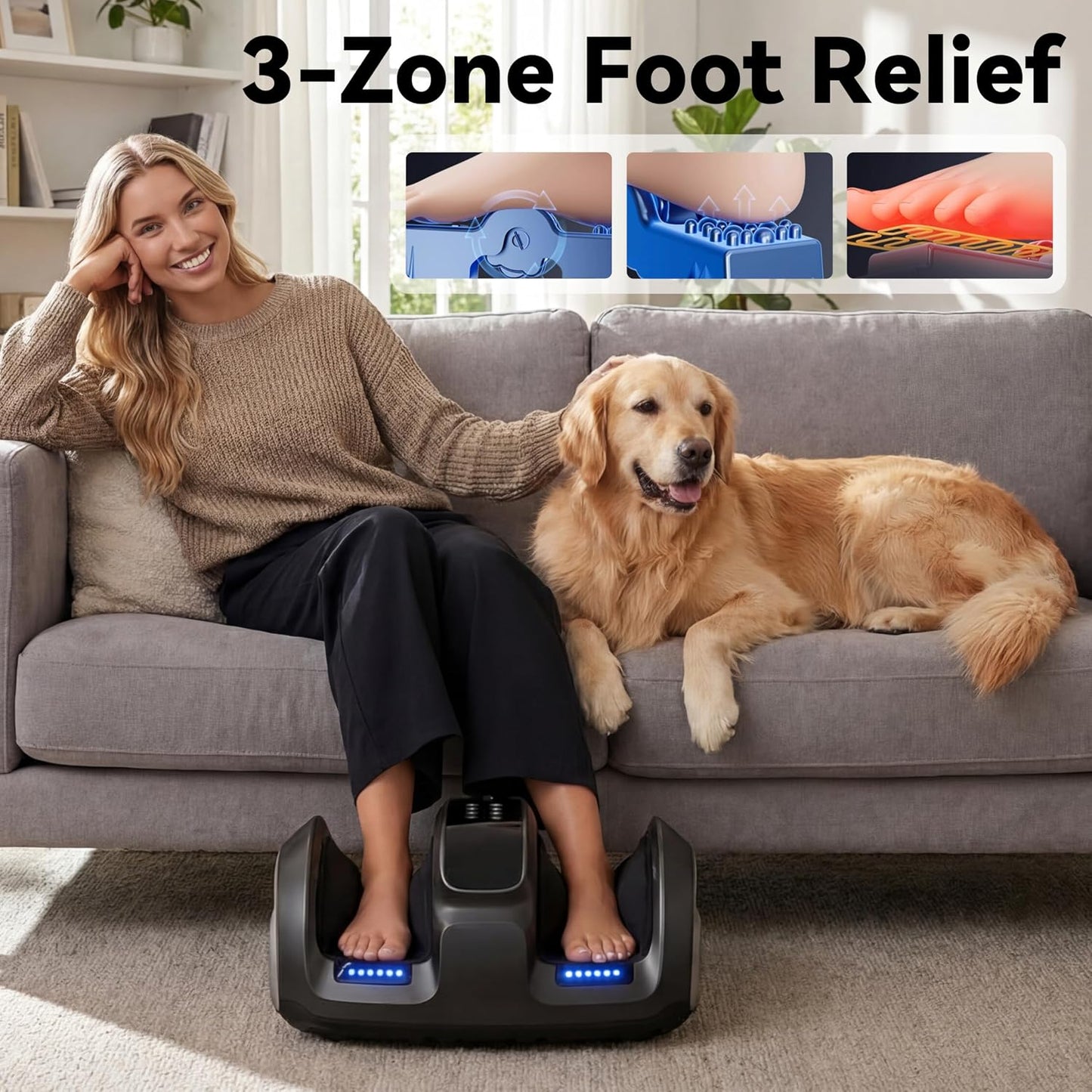 Shiatsu Foot and Calf Massager with Heat Compression, Feet Kneading Massage Machine Delivers Relief for Tired Muscles & Plantar,Pain Relief,Deep Kneading Therapy-Ideal Gifts for Women Men Dad