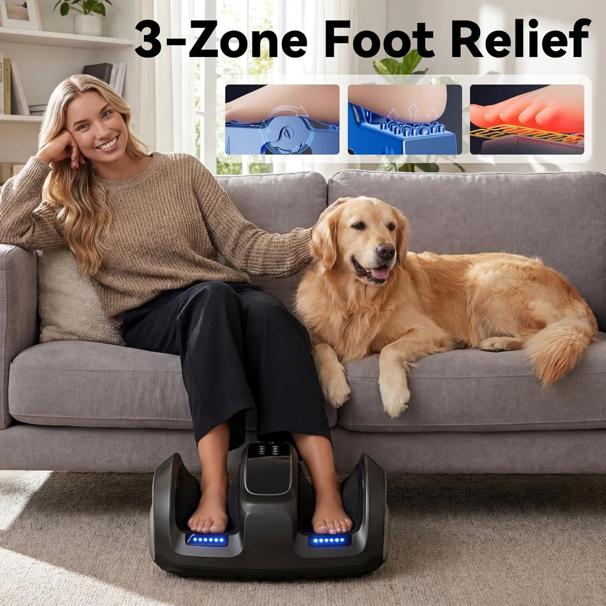 Shiatsu Foot and Calf Massager with Heat Compression, Feet Kneading Massage Machine Delivers Relief for Tired Muscles & Plantar,Pain Relief,Deep Kneading Therapy-Ideal Gifts for Women Men Dad