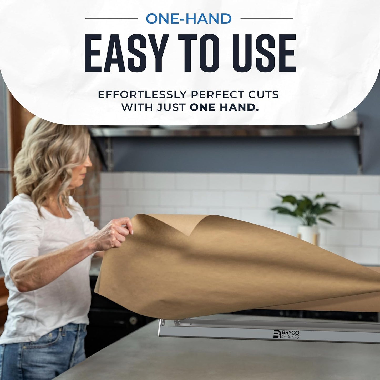 Bryco Goods 18 Inch Butcher & Kraft Paper Roll Dispenser and Cutter | Heavy-Duty Steel Frame, Sharp Blade, Wall Mountable, Tabletop, Non-Slip Rubber Feet, One-Hand Operation, Holds 1000ft Rolls