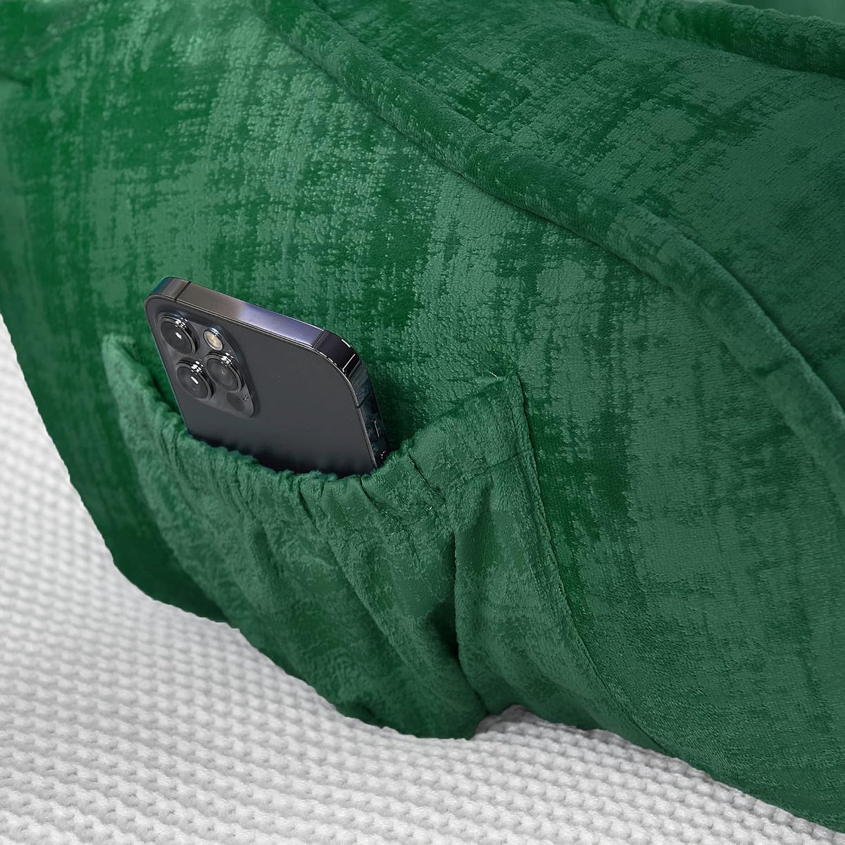 DIY Assembly Art Velvet Backrest Reading Bed Rest Pillow with Arms & Pockets, 18" H for Sitting in Bed Couch Sofa, Back Support Cushion with Removable Cover, 20"x18"x17", Aqua
