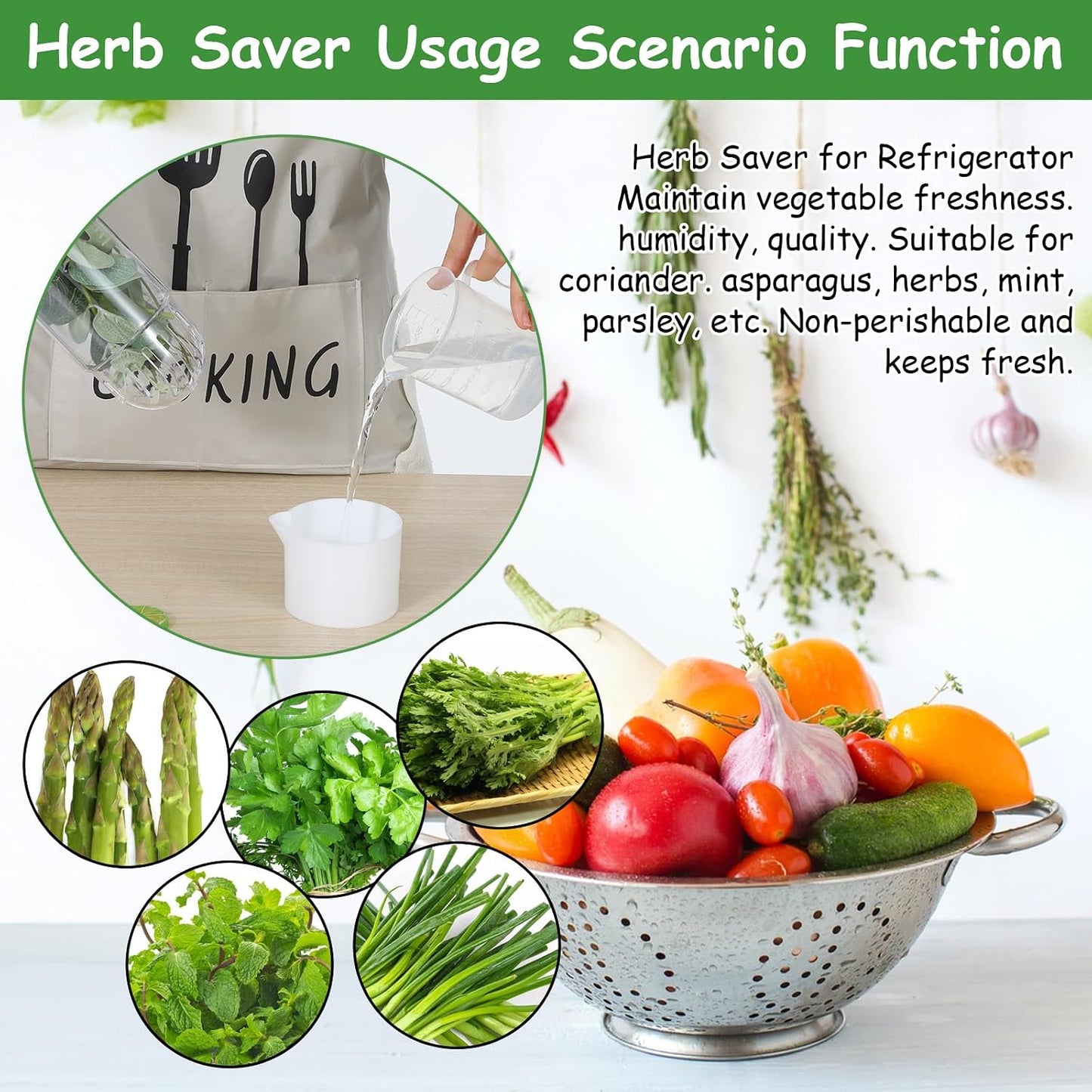 3PCS Herb Saver for Refrigerator, Fresh Herbs Lettuce Keeper for Refrigerator, Cilantro Container for Fridge Fres Parsley Mint Leaves Fresh Herb Keeper for Fresh for 2-3 Weeks