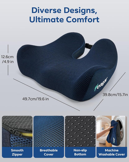 Seat Cushion for Office Chair - Memory Foam Tailbone Cushion | for Desk Chair, Car Seat and Wheelchair - Ergonomic Chair Pad for Hip and Lower Back Comfort - Washable Mesh Cover