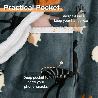 Catalonia Sherpa Wearable Blanket with Sleeves and Pocket for Adults