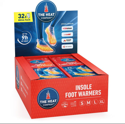 THE HEAT COMPANY Insole Foot Warmers - 6, 12 or 32 Pairs – S, M, L, XL – 9h of Warmth - Air Activated Feet Warmers - Purely Natural - Toe Warmers for Feet - Insole Foot Warmers for Women & Men