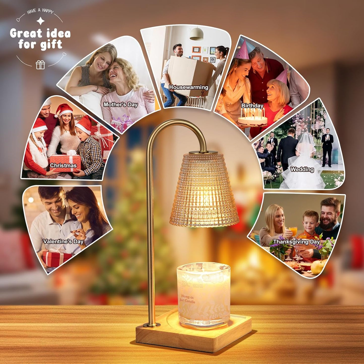 Hong-in Candle Warmer Lamp with Timer, House Warming Gifts New Home Decor | Dimmable & Adjustable Height, Electric Wax Warmer for Scented Wax Jar Candles,Gifts for Women Mom Sister