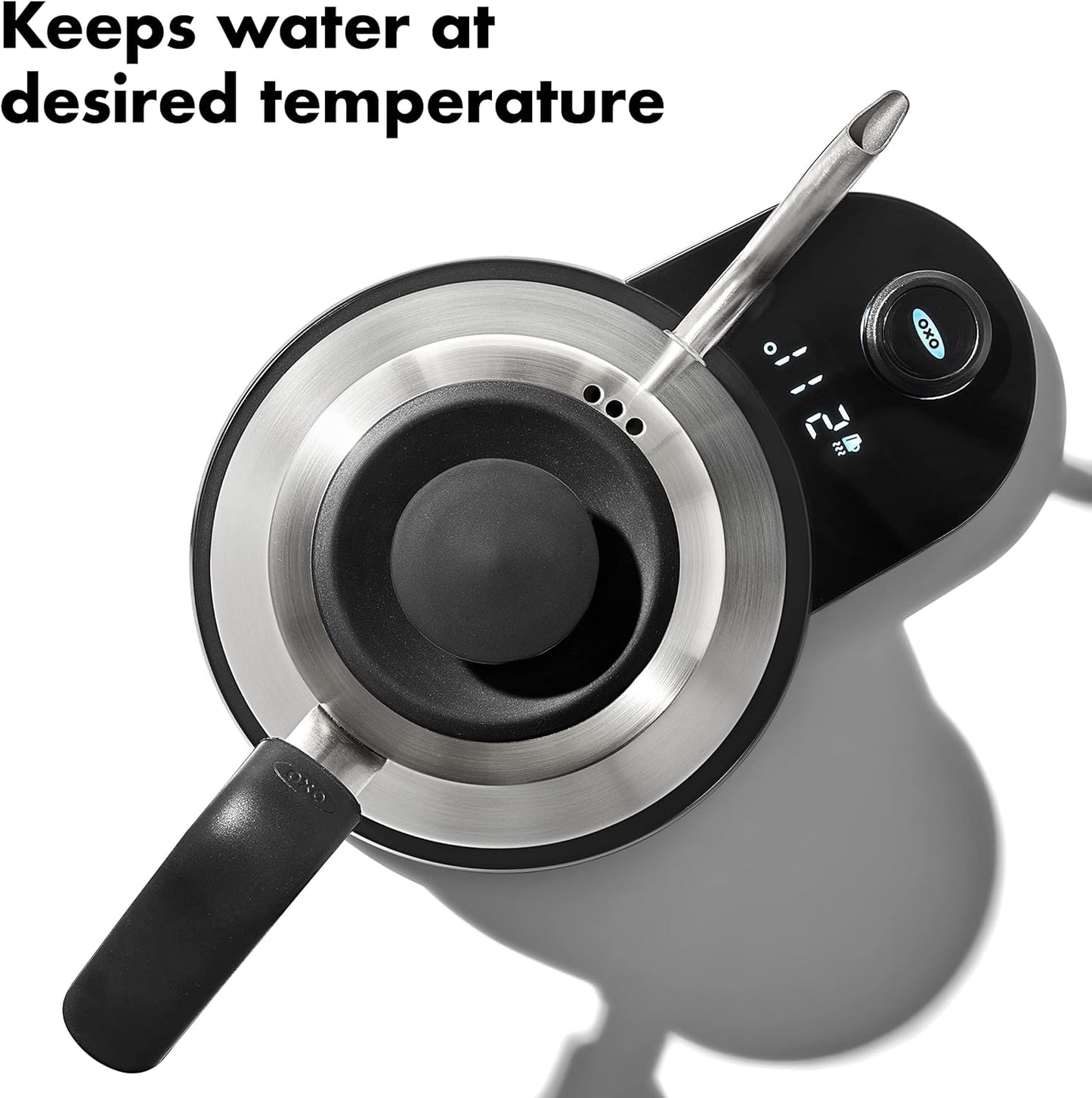 OXO Brew Pour Over Gooseneck Electric Kettle - Stainless Steel | Adjustable Temperature Control, Built-In Timer, Cord Free, Precise Pour, Automatic Shut-Off, Coffee And Tea