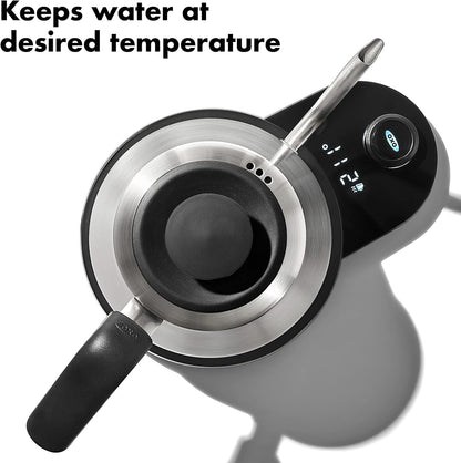 OXO Brew Pour Over Gooseneck Electric Kettle - Stainless Steel | Adjustable Temperature Control, Built-In Timer, Cord Free, Precise Pour, Automatic Shut-Off, Coffee And Tea