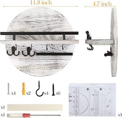 Gurfuy Key Holder for Wall with Shelf - Wood Mail Organizer and Rack with Shelf Hooks Wall Mounted for Entryway Decor Magazines Letter Storage Farmhouse Living Room Bedroom Doorway Green