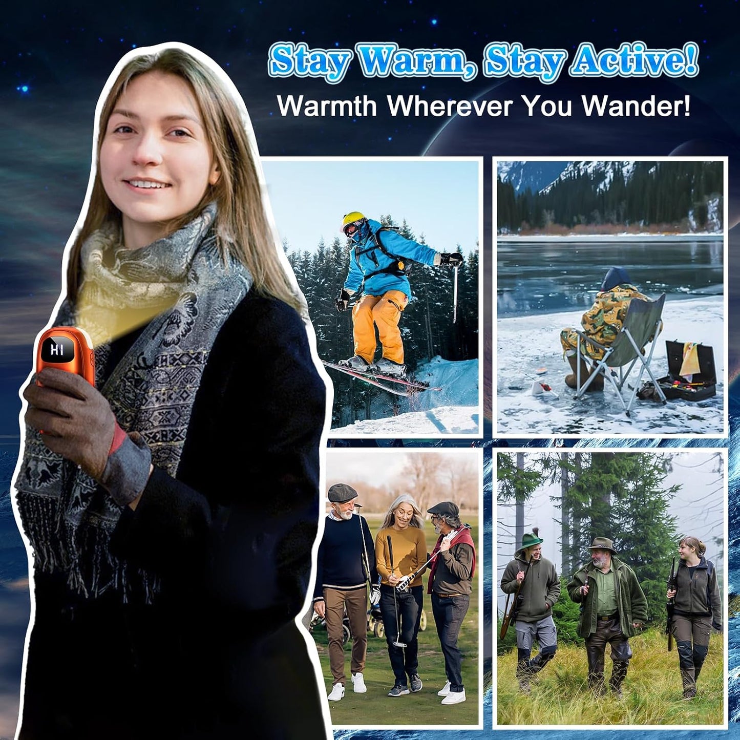 Hand Warmers Rechargeable, Electric Dual-Sided Heating with LED Display & Flashlight, Max 127℉, 13Hrs Long Lasting Pocket Heater for Raynauds, Golf, Hunting, Camping, Birthday Gifts for Men Women