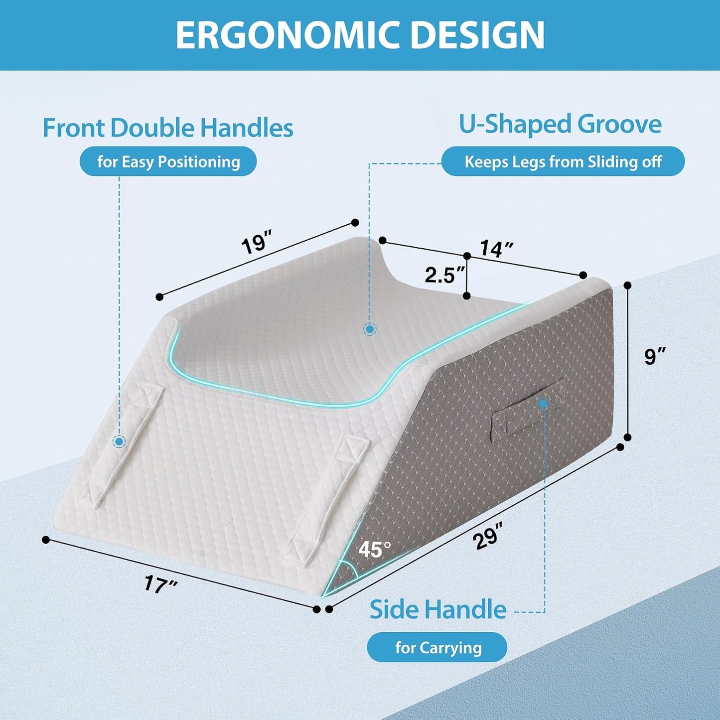 MEGCXIT Leg Pillow Elevation Blood Circulation, Wedge Pillow for Legs Swelling, Knee Pillow Wedge Post Surgery, Leg Elevation Pillows for After Surgery, Memory Foam Foot Leg Elevating Pillow, Grey