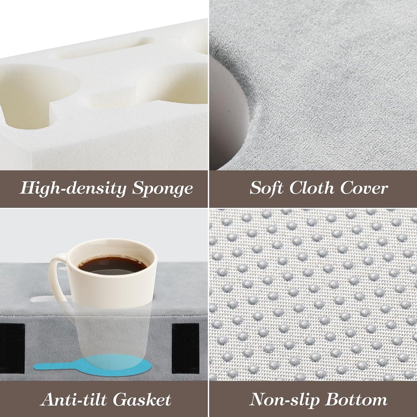 Luxspire Couch Cup Holder, Couch Caddy, 4 Holes, Gray | Couch Cup Holder Pillow Side Pocket and Handle, Couch Caddy Pillow for Phone/Drinks/Remote Control/Snacks