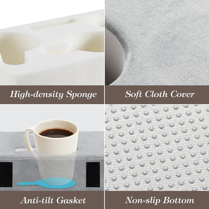 Luxspire Couch Cup Holder, Couch Caddy, 4 Holes, Gray | Couch Cup Holder Pillow Side Pocket and Handle, Couch Caddy Pillow for Phone/Drinks/Remote Control/Snacks