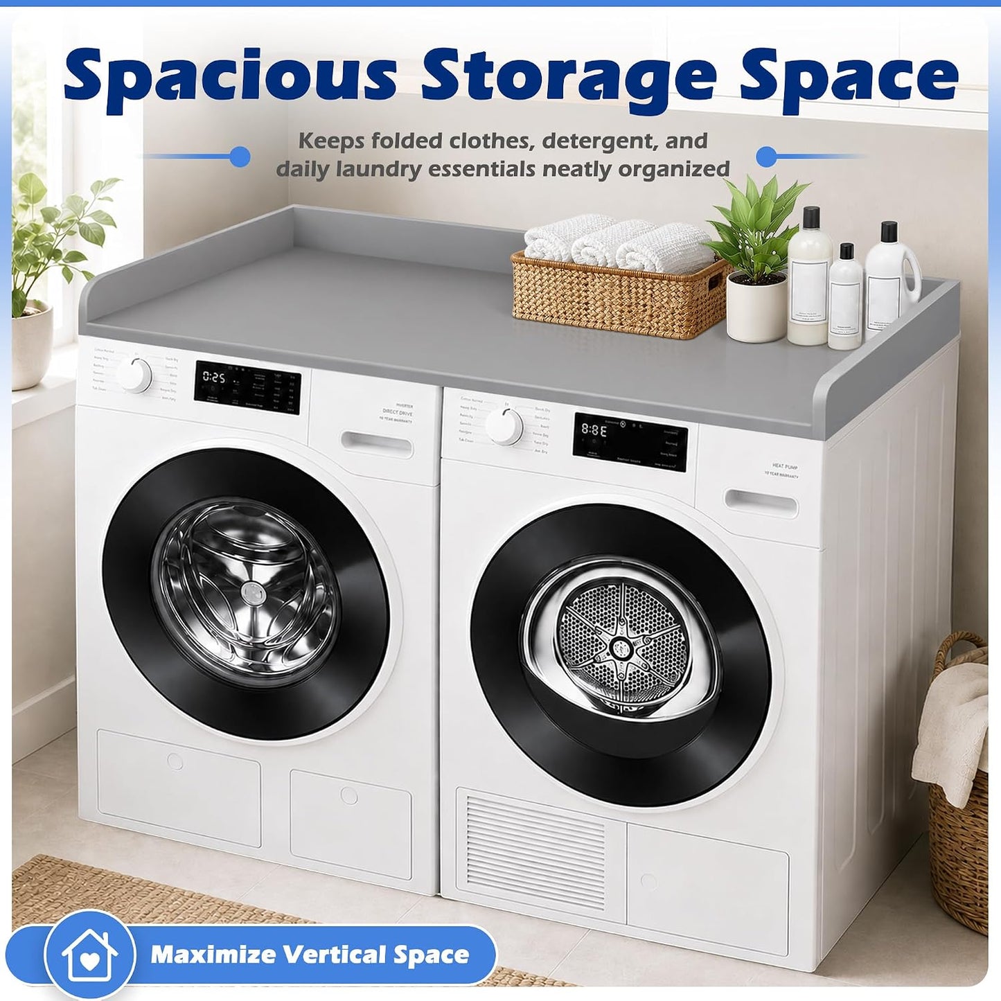 ROYXEN Washer Dryer Countertop, Laundry Countertop Solid Wood, Countertop for All Front-Loaded Washing Machine and Dryer, Extra Room for Laundry Room, Oak