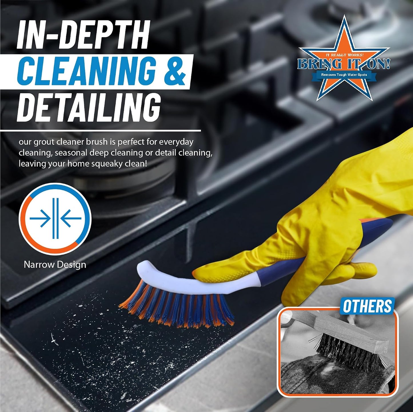 Bring It On Grout Cleaning Brush 2-Pack – Crevice Cleaning Brush with Stiff Nylon Bristles, 8-Inch Heavy-Duty Scrub Brush for Tile, Grout, Shower, Bathroom, Kitchen, Corners & Tight Spaces
