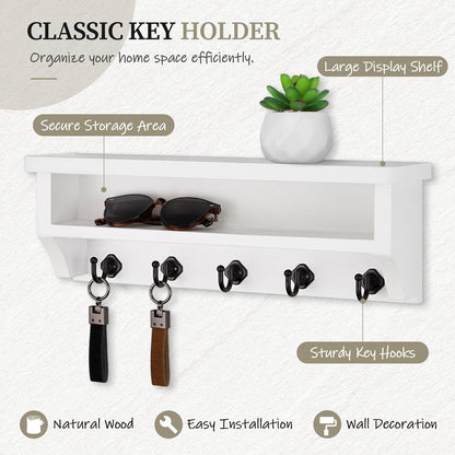 Nekon Key Holder Wall Mount, Wall Organizer Shelf with 5 Key Hooks | Wall Mounted Key Rack Room Decor for Home and Apartment Essentials