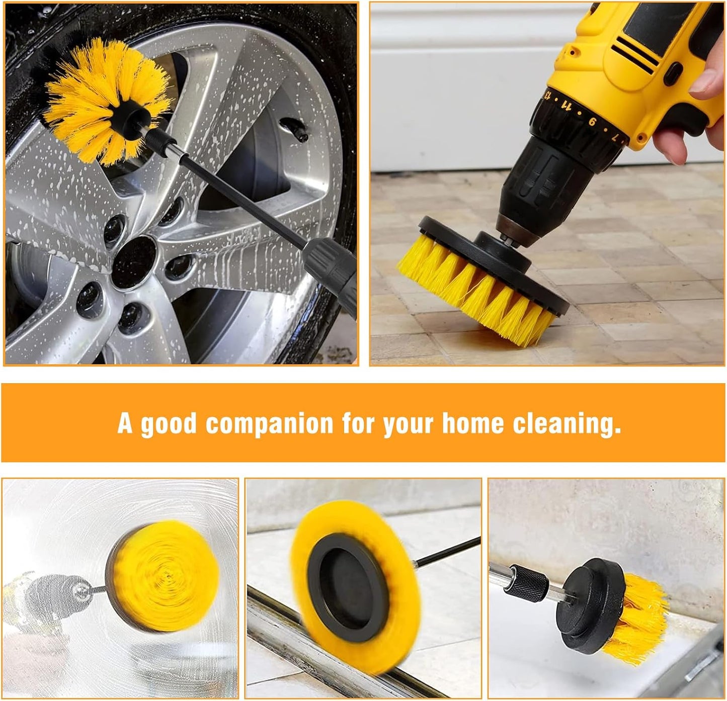 8 Pcs Drill Brush Attachment Set - Power Scrub Brush Kit | Brush Drill with Extend Long Attachmen - All Purpose Household Cleaning Brushes for Car, Grout, Floor, Tub, Bathroom