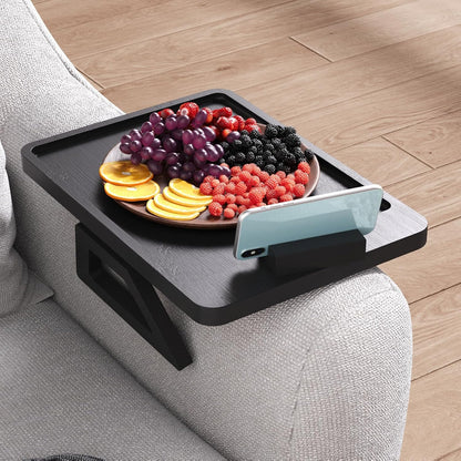 Couch Arm Tray,Bamboo Folding Sofa Tray,Sofa Armrest Trays Clip-On Couch Desk for Drinks,Snacks,Phone,Remote Control（Black）