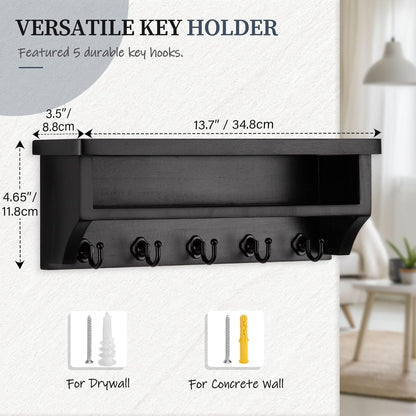 Nekon Key Holder Wall Mount, Wall Organizer Shelf with 5 Key Hooks | Wall Mounted Key Rack Room Decor for Home and Apartment Essentials