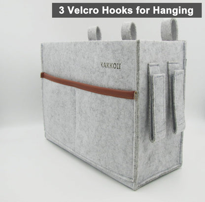 Bedside Caddy, Felt Bedside Storage Organizer, Hanging Storage Bag, Chair Organizer Caddy, Remote, Magazine, Drink Bottle Holder for Hospital, Dorm Bed, Baby Stuff, Office (Light Grey Small)