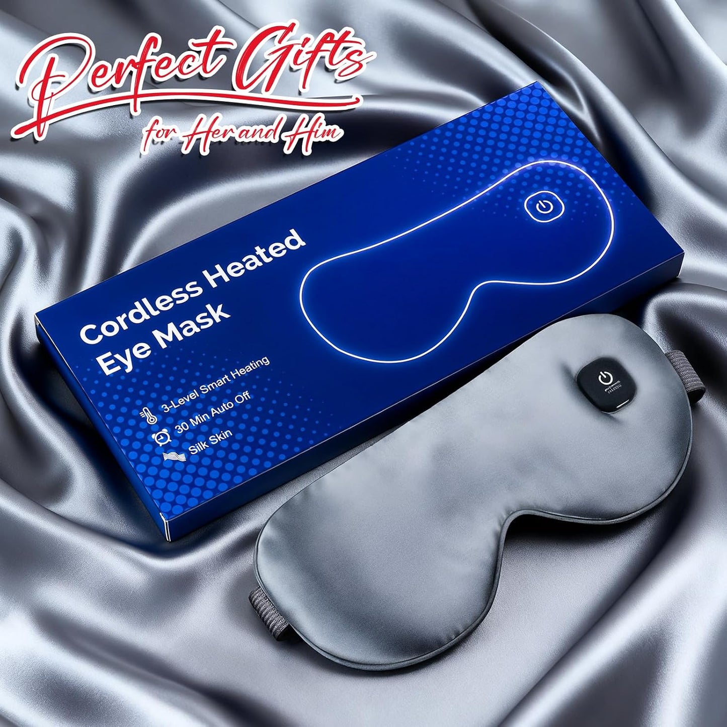 Cordless Heated Eye Mask for Dry Eyes, Blocking Light Warm Compress Rechargeable, 1000mAh Electric Eye Heating Pad for Sleeping, Washable Heat Sleep Mask with 3 Temperature Settings, Grey | Blocking Light Warm Compress Rechargeable, 1000mAh Electric Eye