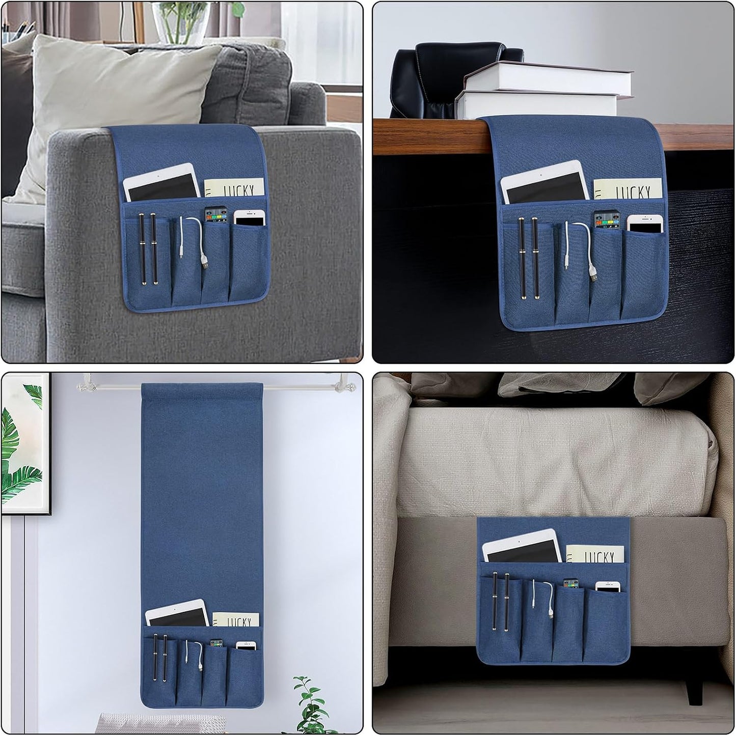 Remote Control Holders for Armchairs, Couch Caddy, Featuring Non-Slip Bases | 5 Pockets Bedside Storage Pocket for TV Remote Holder, Phone Tablet Kindle, Magazines, Gifts for Seniors (Beige, 35"X12.4")