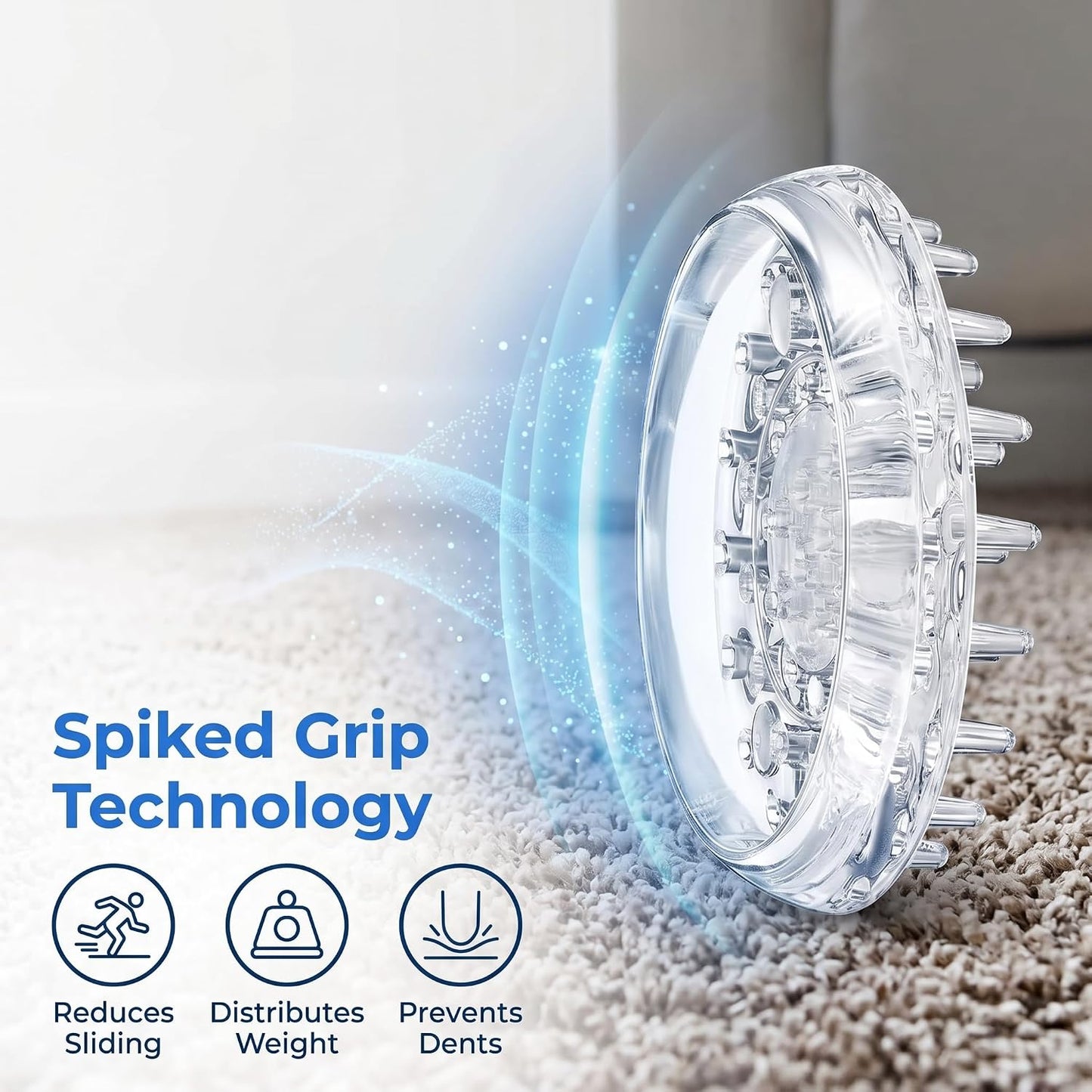 Carpet Caster Cups, Spiked Plastic | 18 Pieces Round and Square Furniture Cups for Sofas, Tables, Chairs, Bookcases and Carpet Protection