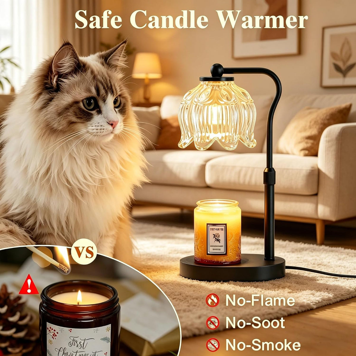 CASTLELIFE Electric Candle Warmer Lamp with Timer & Dimmer, Height Adjustable Wax Warmer for Jar Candles, Flower Wax Melter with Wood Base, Home Decor House Warming Gifts for Women Mom, Natural Wood