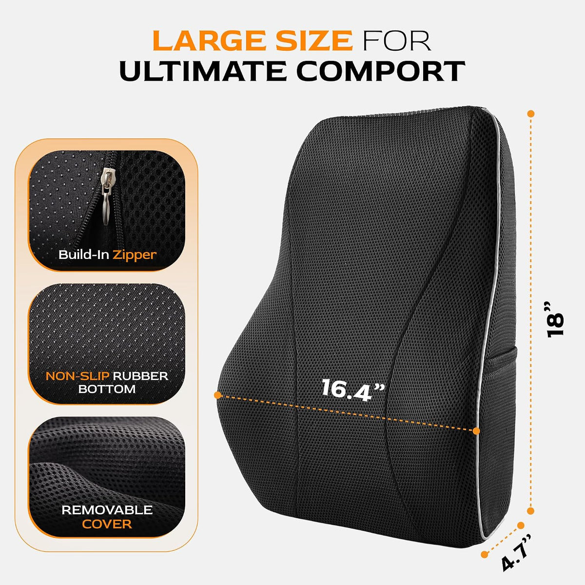 TULARIS Extra Dense Lumbar Pillow with Double Adjustable Straps - Ergonomic Lumbar Support Pillow for Office Chair, Car, Couch Firm Back Support for Lower Back & Spine Pain Relief Memory Foam Cushion
