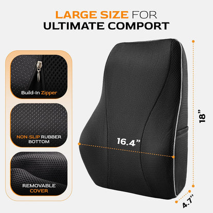 TULARIS Extra Dense Lumbar Pillow with Double Adjustable Straps - Ergonomic Lumbar Support Pillow for Office Chair, Car, Couch Firm Back Support for Lower Back & Spine Pain Relief Memory Foam Cushion