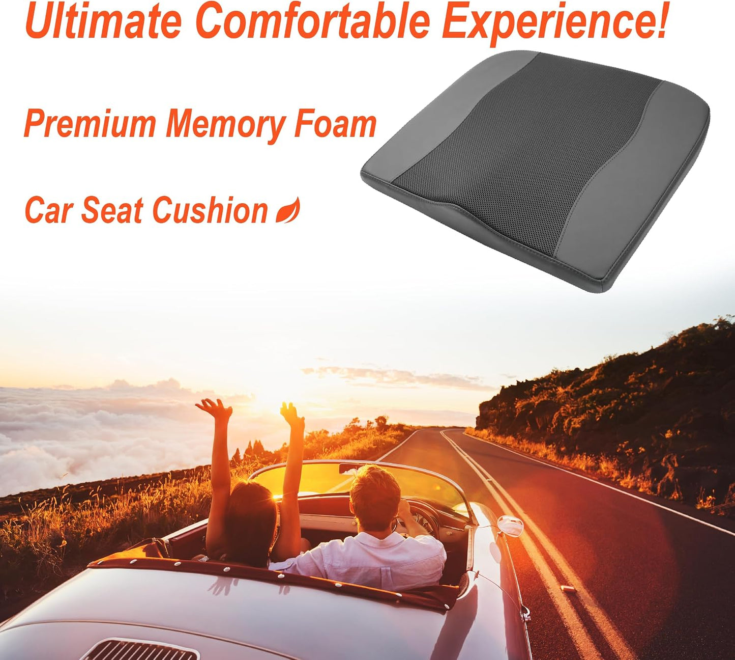 Lofty Aim Car Seat Cushion, Memory Foam Car Seat Cushions for Long Driving | Comfy Car Seat Pillow for Pain Relief, Driver Seat Cushion Adds Height, Butt Cushion for Car, Truck, Office Chair, Black