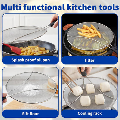 Splatter Screen for Frying Pan - 10’’ Stainless Steel Grease Splatter Guard with Grip Handle- Ultra Fine Mesh Cover Oil Splash when Sizzling Bacon, Cooking Fried Chicken or Popcorn