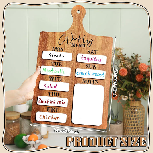 Honeydak Menu Chalkboard for Kitchen Weekly Meal Planner Wood, 6 Pens | Dry Erase Menu Board with 7 Day Layout, 6 Markers Included, Farmhouse Wood Design for Family Kitchen Food Organization