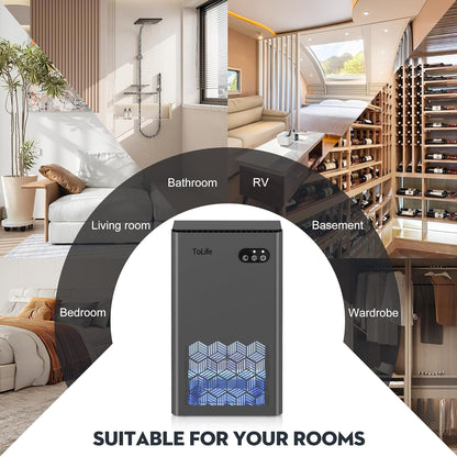 ToLife Dehumidifier for Home, 1000 sq.ft Dehumidifiers for Bedroom Bathroom Basement with 95 OZ Water Tank, Auto Shut Off 7 Colors LED Light, White Black