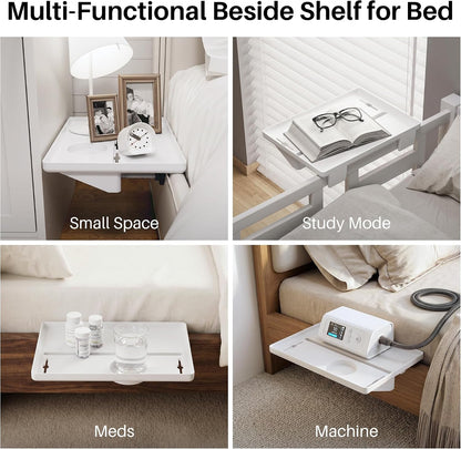 JOYMOOP Clip-On Bedside Shelf for Bunk Beds, Dorm Room Essentials, Bedside Caddy, No-Tool Install Bed Side Table Storage for Loft, Platform Beds, Nightstand Caddy for Phone, Glasses, Book, Black