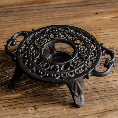 6.1 Inches Cast Iron Teapot Warmer Dish Cups Trivet,Flower-Shaped Design with Tealight Holder - Heavy Duty & Decorative Candle Holder Stands for Heat Food Coffee Milk or Tea