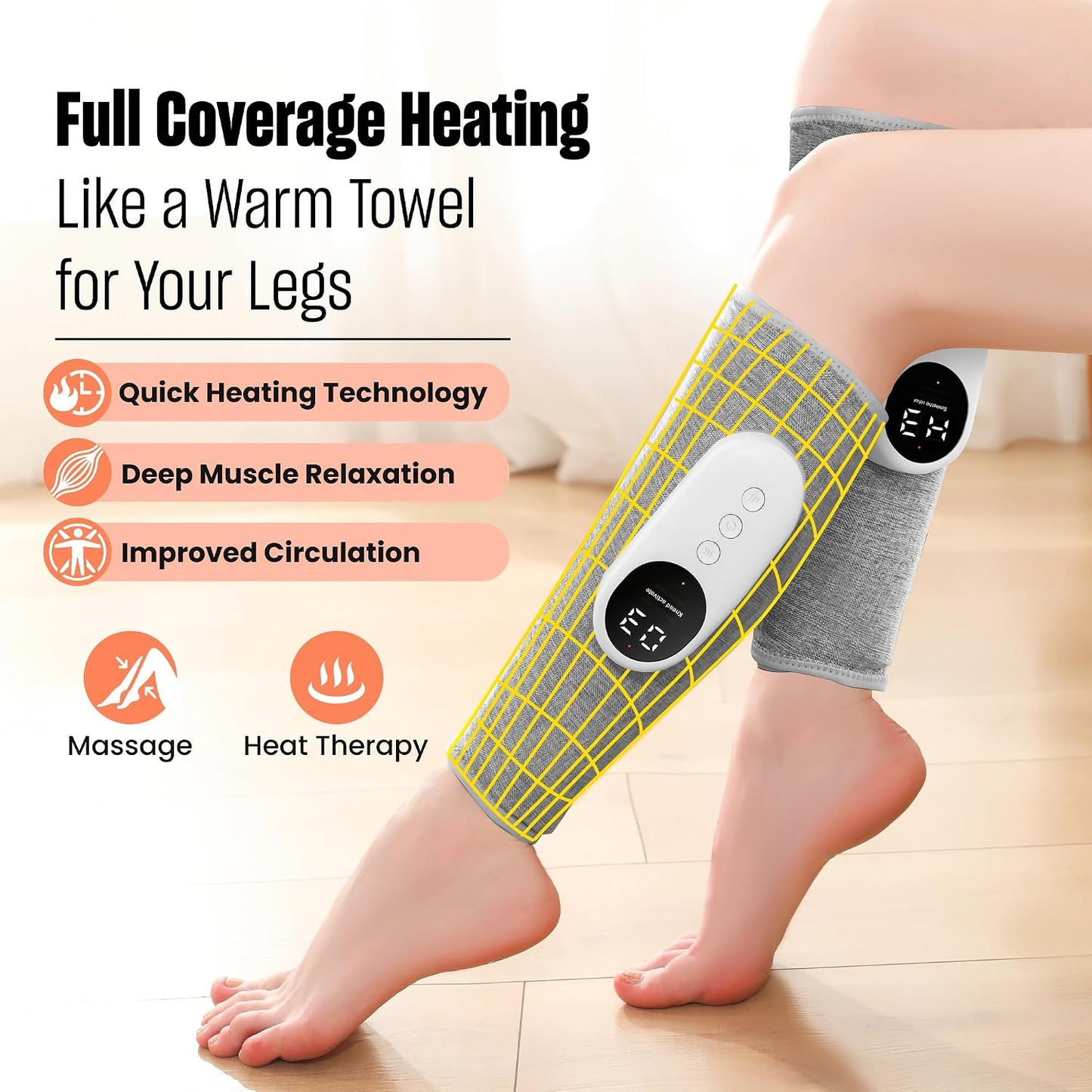 Leg Massager with Heat and Compression, Calf Massager for Circulation and Pain with 3 Intensities, 3 Modes, Restless Legs Syndrome Relief Compress Leg Machine, Gifts for Women (Pair) (Light Gray)