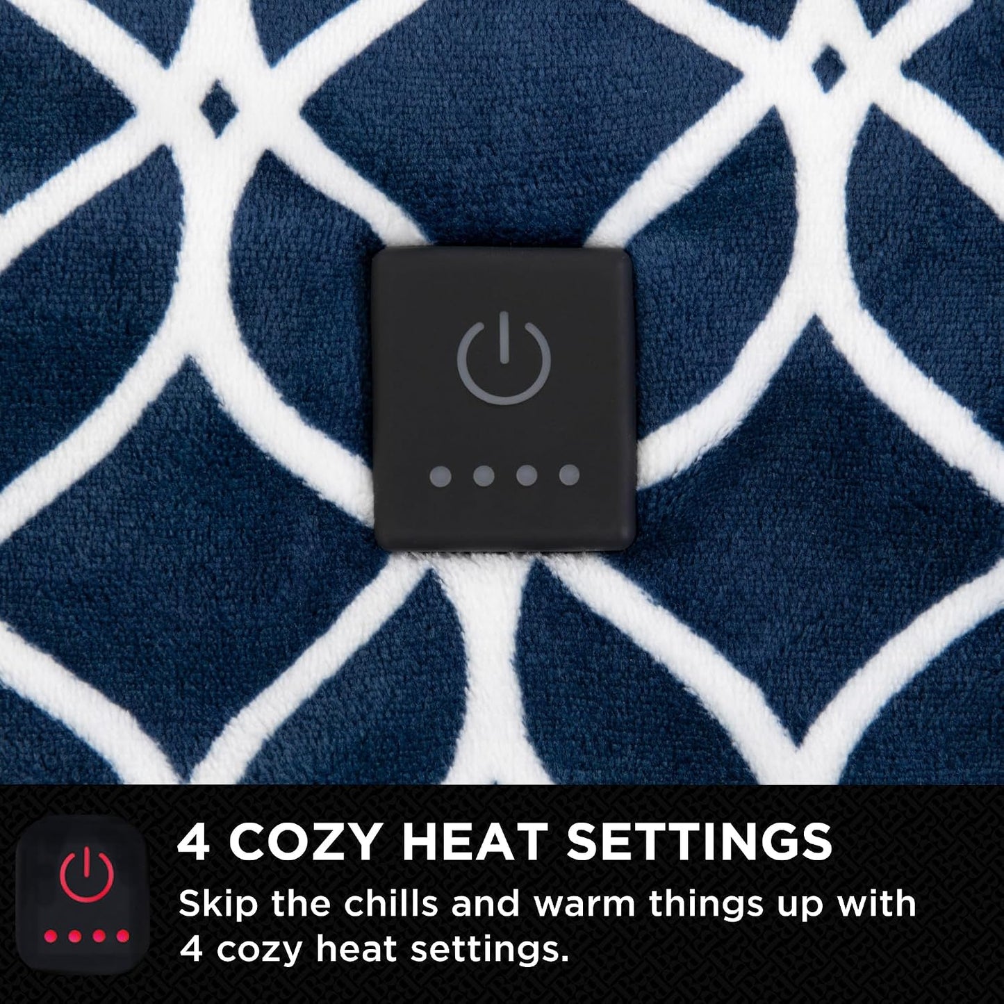 Brookstone Electric Heated Plush Throw - Heated Blankets - 4 Heat Settings, 4-Hour Auto Shut Off, 100% Polyester, 50"x60" - Blue Trellis