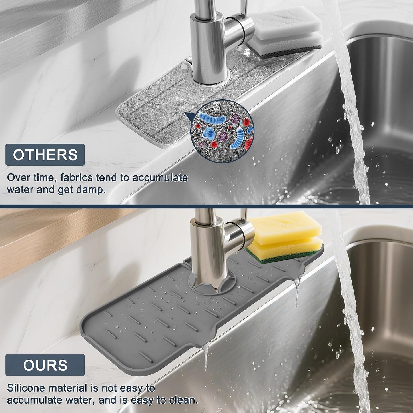 Kitchen Sink Splash Guard Silicone Faucet Mat for Kitchen Sink Grey | Sink drain pad behind faucet, Sink rubber mat around faucet guard & draining mat, bathroom sink protector Water Catcher Mat