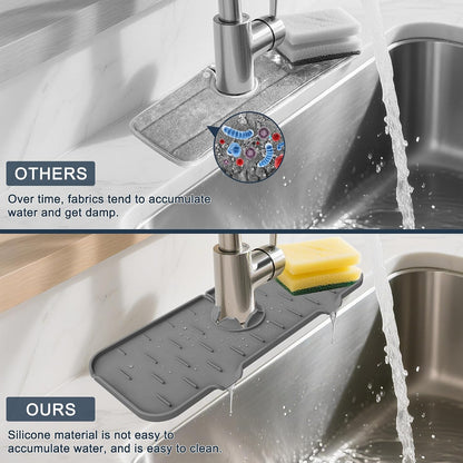 Kitchen Sink Splash Guard Silicone Faucet Mat for Kitchen Sink Grey | Sink drain pad behind faucet, Sink rubber mat around faucet guard & draining mat, bathroom sink protector Water Catcher Mat