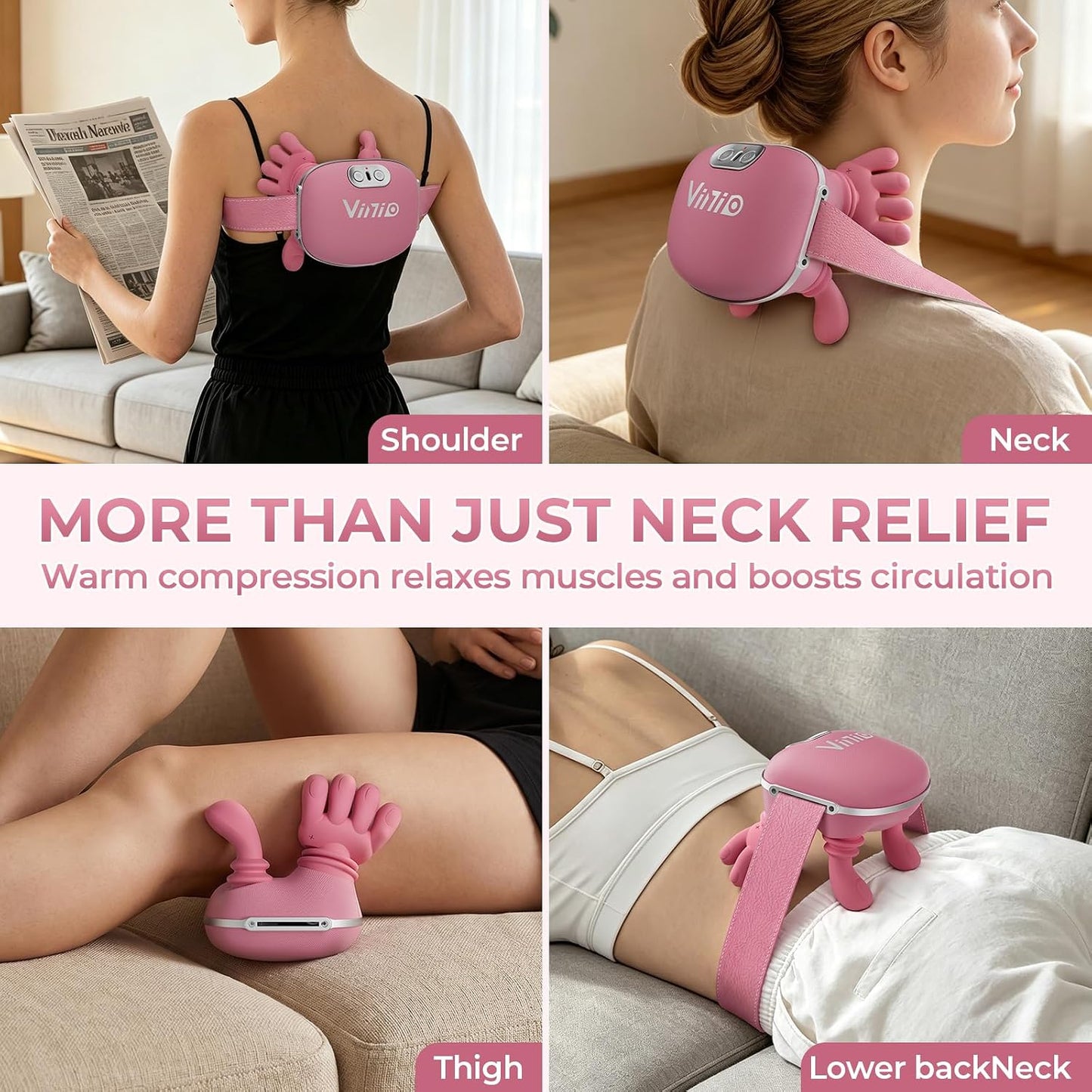 Vinid Bionic Neck and Shoulder Massager with Heat, 4D Kneading Massage, Simulated Human Hand Design for Pain Relief and Muscle Relax, Neck Massager Pillow Ideal for Valentines Gift, Green