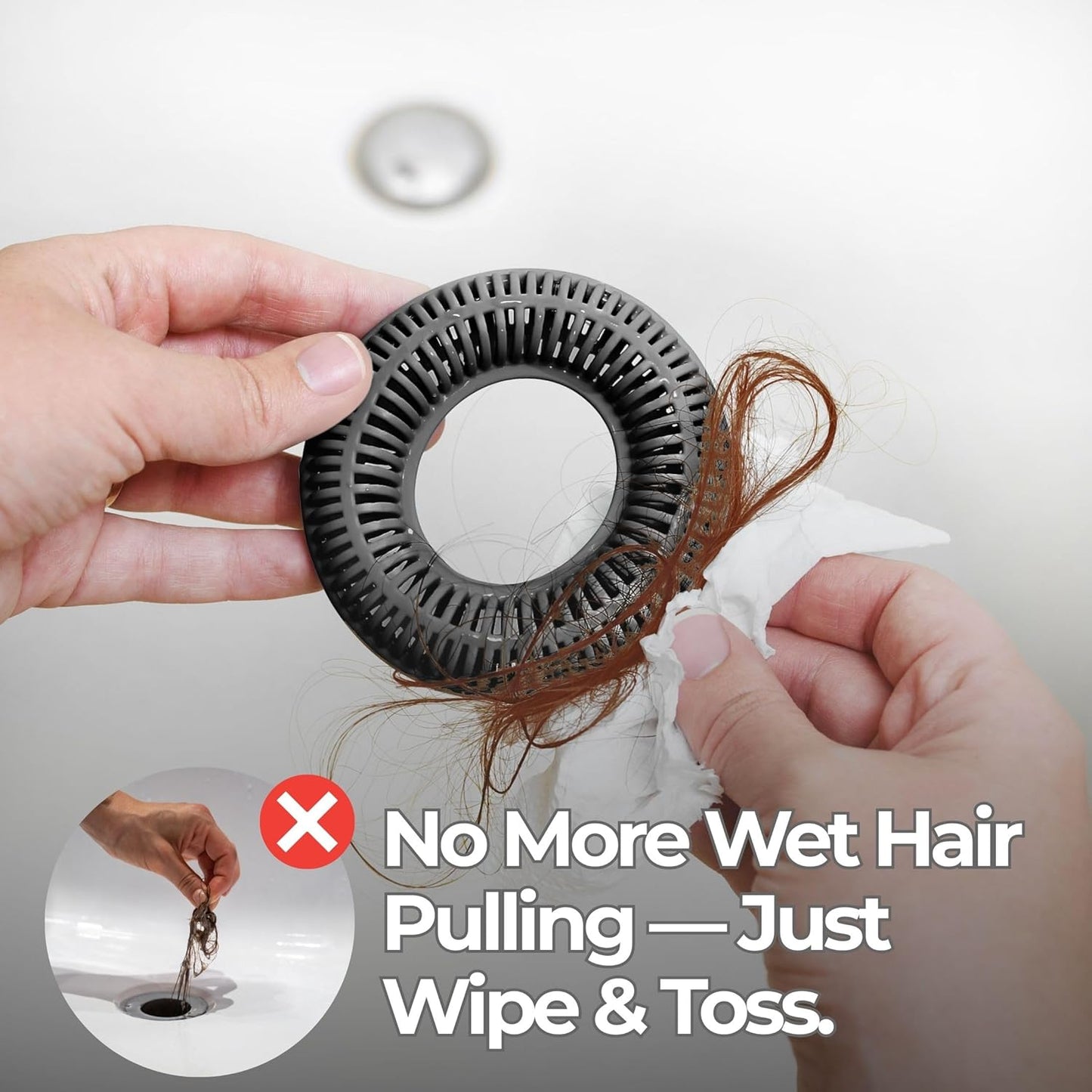 TubRing Pop-Up Drain Protector & Strainer Silicone Hair Catcher, Aqua | Easy snap-in design fits around bathtub stoppers. Customizable utility guard for clog prevention. Fits 1.85"- 2.16" drains.