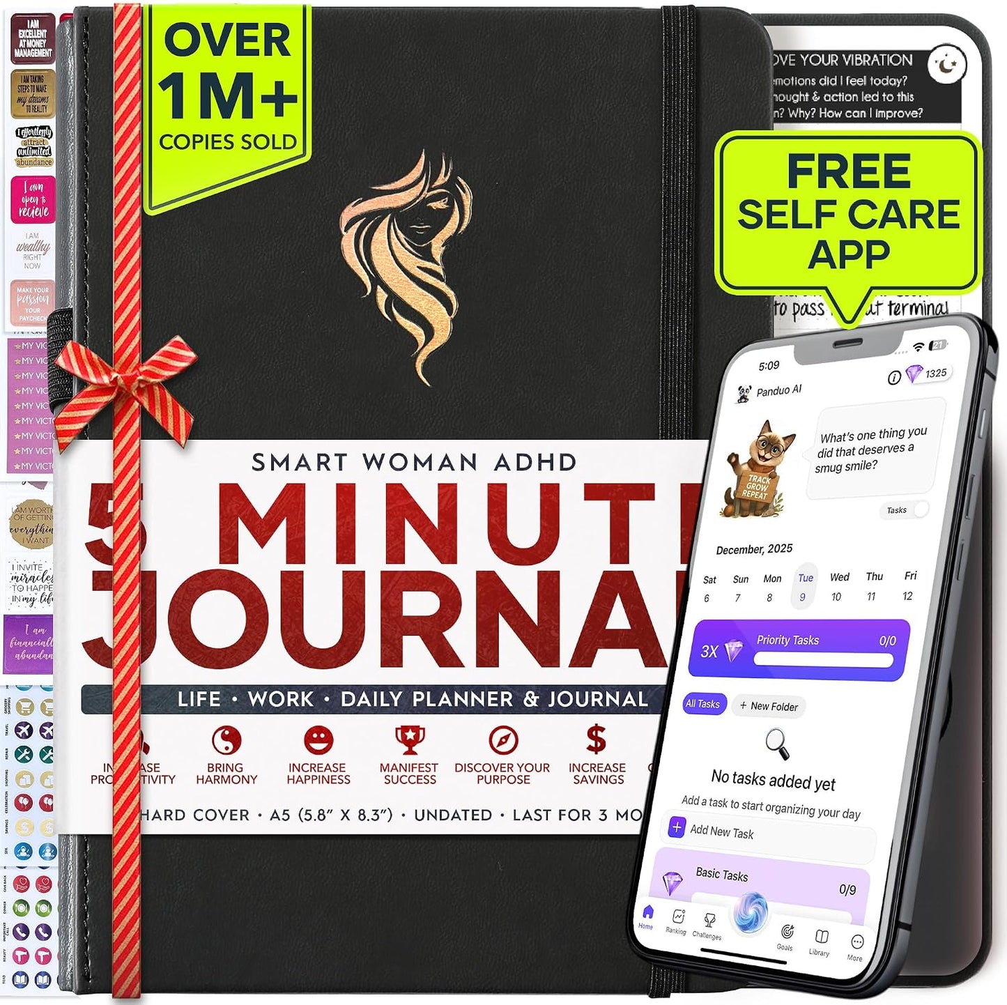 Freedom Mastery Daily Journal of Gratitude, Productivity & Habit Tracker | Undated 90-Day Planner with Daily Reflection, Mindfulness, Positivity, Vision Board & Stickers, Gratitude Journal for Women