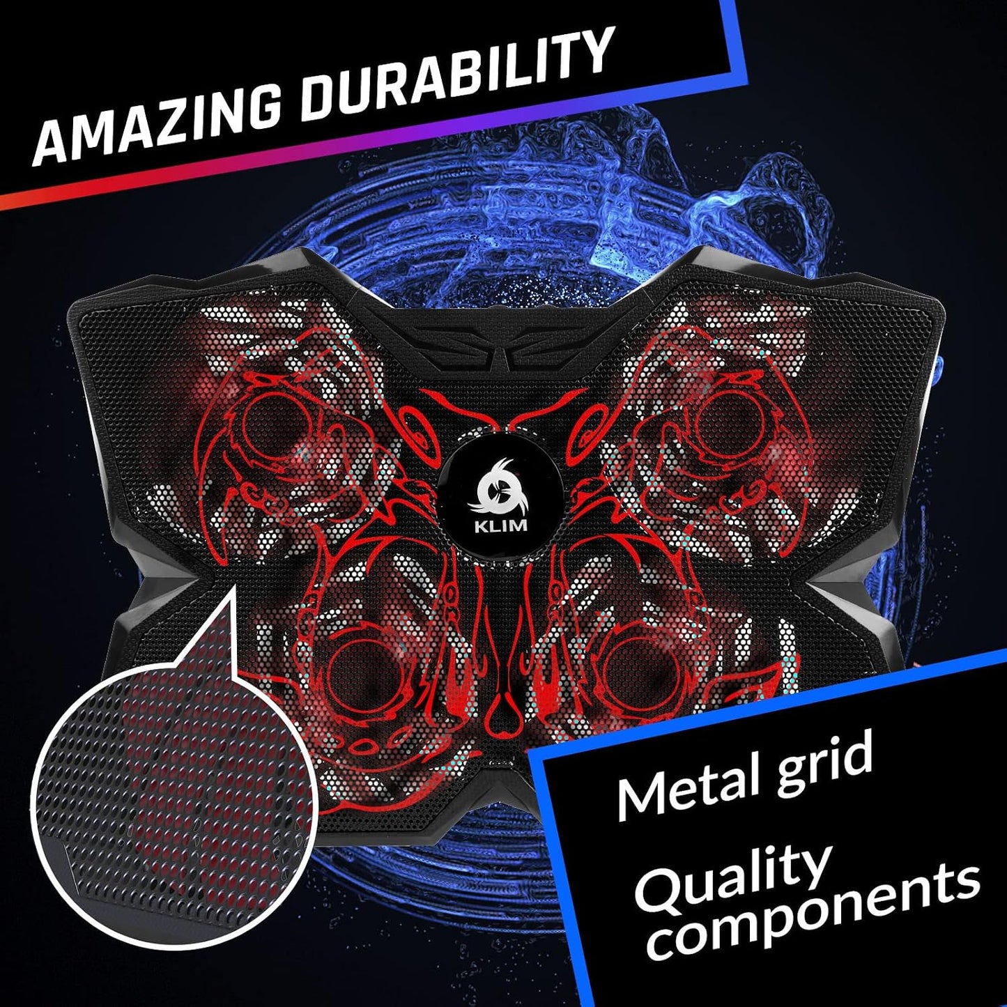 KLIM Wind Laptop Cooling Pad - More Than 500 000 Units Sold - New Version - The Most Powerful Rapid Action Cooling Fan - Laptop Stand with 4 Cooling Fans at 1200 RPM - USB Fan - PS5 PS4 - RGB