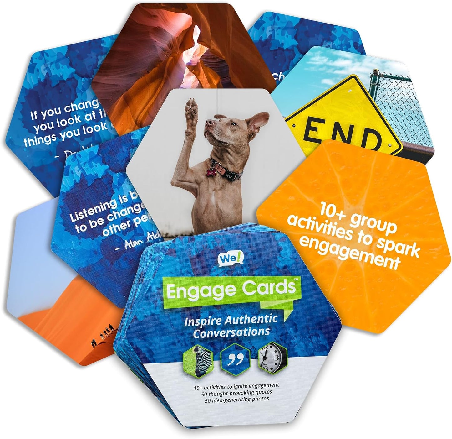 We! Connect, Ice Breaker Conversation Cards for Teams,10+ Activities | 20 fun, 20 deep & 20 self-reflection cards with10-plus activity guides & videos for workplace & education, featured by TEDx