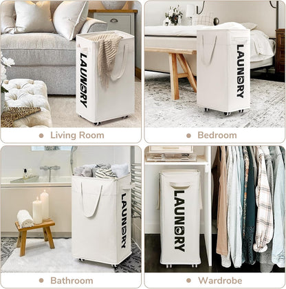 CHICVITA 75L Large Rolling Laundry Basket with Wheels & Wash Bag, Grey | Collapsible design saves space for corner dorms. Removable wash bag for easy laundry transport
