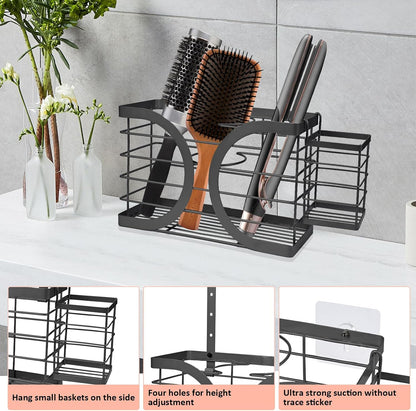 Elegant White Cabinet Door/Wall Mounted 3-in-1 Hair Dryer Holder | Stylish Bathroom Organiser, For Hair Dryer & Straightener, Hair Brush & Accessories