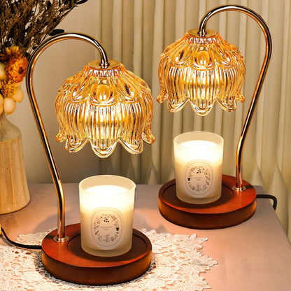 Funistree Flower Candle Warmer Lamp with Timer, Dimmable Candle Lamp Warmer, Christmas Birthday Gifts for Women Mom Her, Housewarming Home Decor, Lotus Wax Warmer for Yankee Candles - Lily Amber
