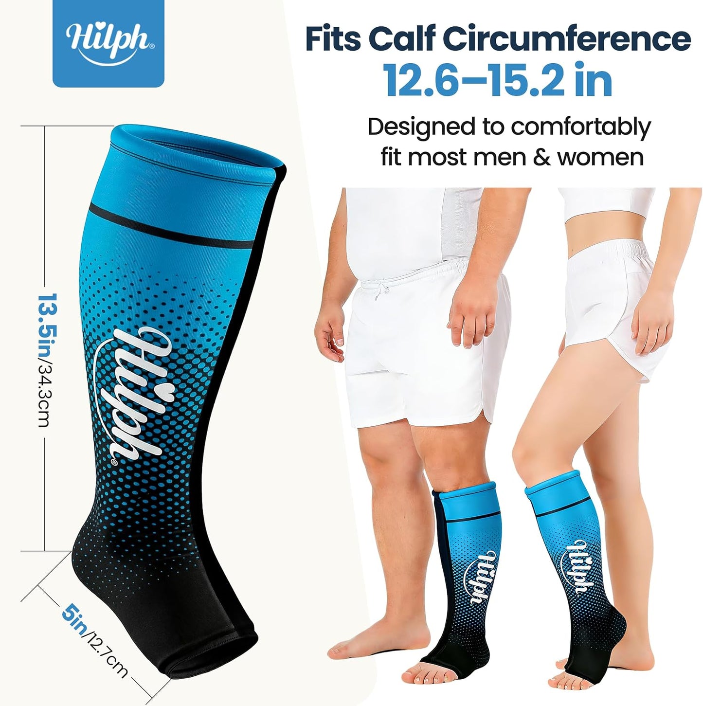 Hilph 2PCS Full Calf & Foot Ice Pack Wrap, Extended Leg to Foot Ice Sleeve | Flexible Gel Ice Calf Compression Sleeve, Lower Leg Ice Pack, Pain Relief for Shin Splints, Swelling, Muscle Running Recovery