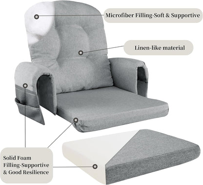 HOMBYS Glider Rocker Replacement Cushions with Storage Side Pocket,Linen-Like Fabric, Foam & Microfiber Filling, Non-Slip & Washable,Thickened & Supportive for Glider Rocking Chair (Khaki)
